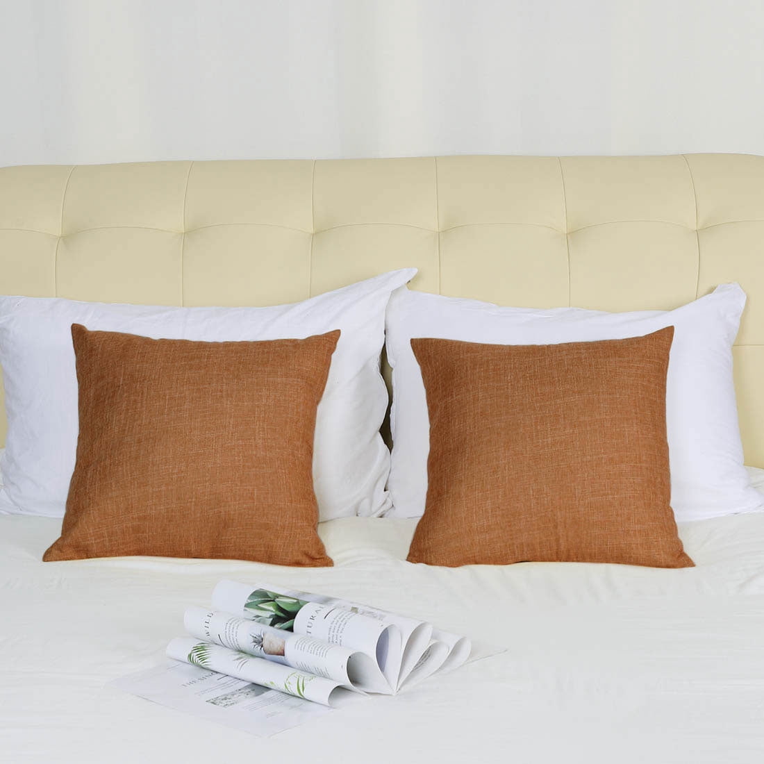 Unique Bargains 2 Pack Cotton Linen Throw Pillow Covers 18" x 18" Orange