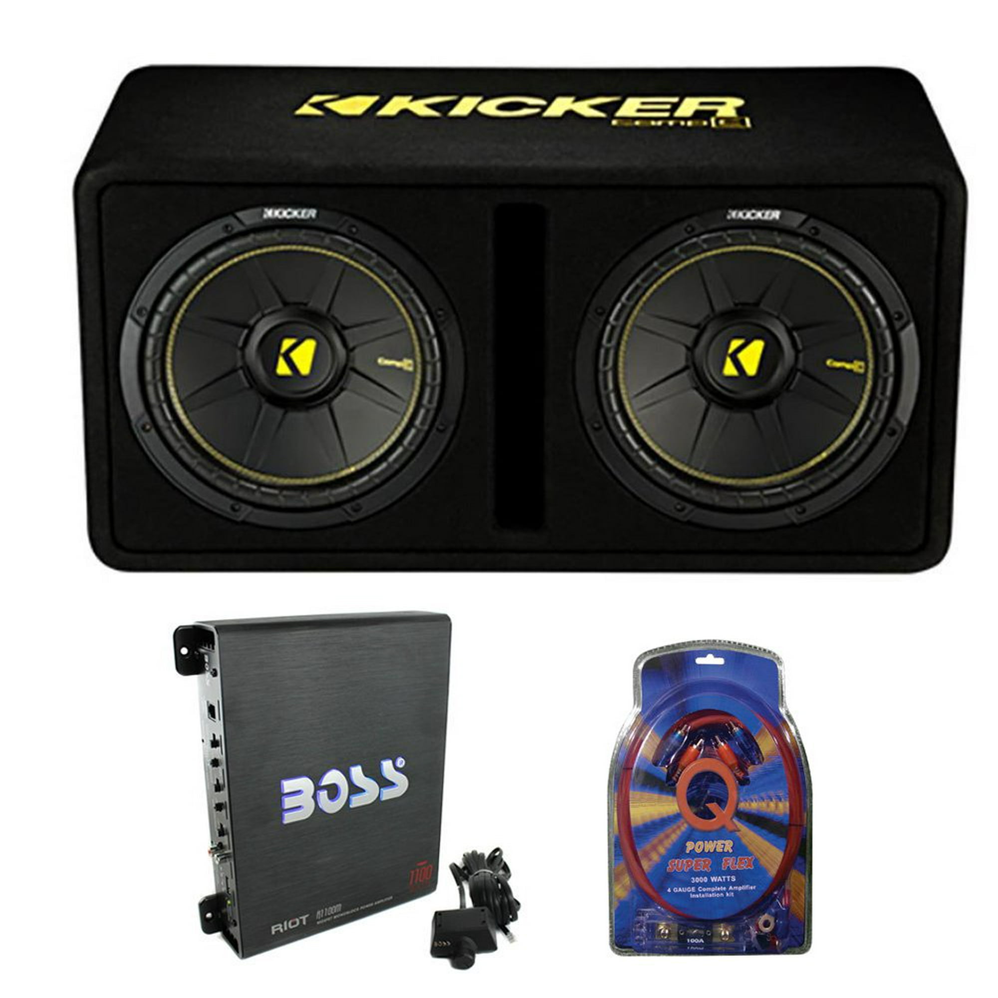 Kicker 12″ 1200W Car Audio Subwoofer Enclosure and Mono Amplifier with Wiring Kit eXtremes