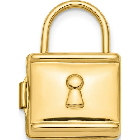Gold Polished Lock Charm - 14K Yellow Gold Polished Square Lock Locket Pendant / Charm