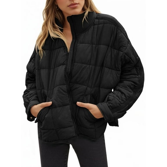 Women's Oversized Lightweight Down Coat Long Sleeve Zip Packable Short Puffer Jackets