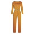 thumbnail image 4 of SELONE Lounge Sets for Women 2 Piece Outfits Pants Sets Dressy Solid Color Long Sleeve Cardigan Slim Buttoned Casual Pants Suit 36-Yellow XXL, 4 of 5