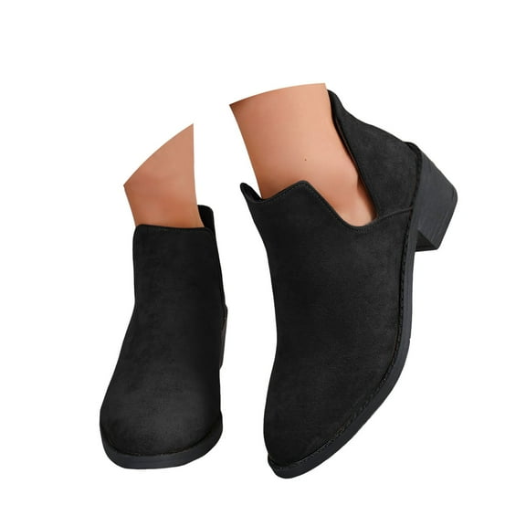 Mepaouo Womens Cutout Ankle Boots Low Heel Suede Work Walking Outdoor Short Booties(Black,6)