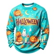 thumbnail image 2 of Mens Crew Neck Halloween Graphic Sweatshirt Pumpkin Ghost Moon Spider Web All Over Print Long Sleeve Casual Pullover Top, 2 of 3