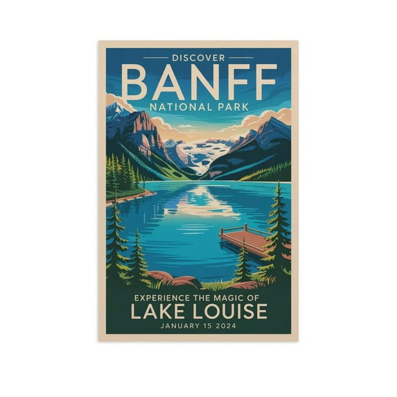 Banff Retro Travel Poster Vintage Canadian City Tourism with National Park & Mountains Canvas Poster