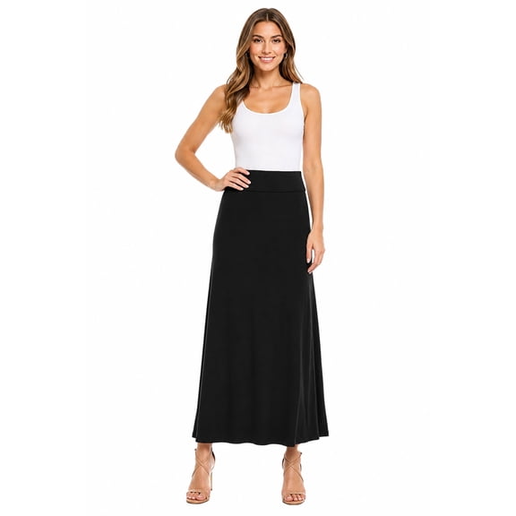 Women's Casual Foldable Waist Comfy Loose Fit Solid Maxi Skirt S-3XL