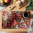 thumbnail image 2 of Placemats Set of 6, Cardinal Bird Woven Placemat, Linen Place Mats for Kitchen/Dining Tables, Poinsettia Pine Cones Berry Flowers Red Plaid Washable Table Mats for Party, 2 of 8