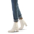 thumbnail image 6 of Pennysue Women's Square Toe Mid Calf Boots White Chunky Block Heel Ankle Booties Side Zipper Size 10M, 6 of 6