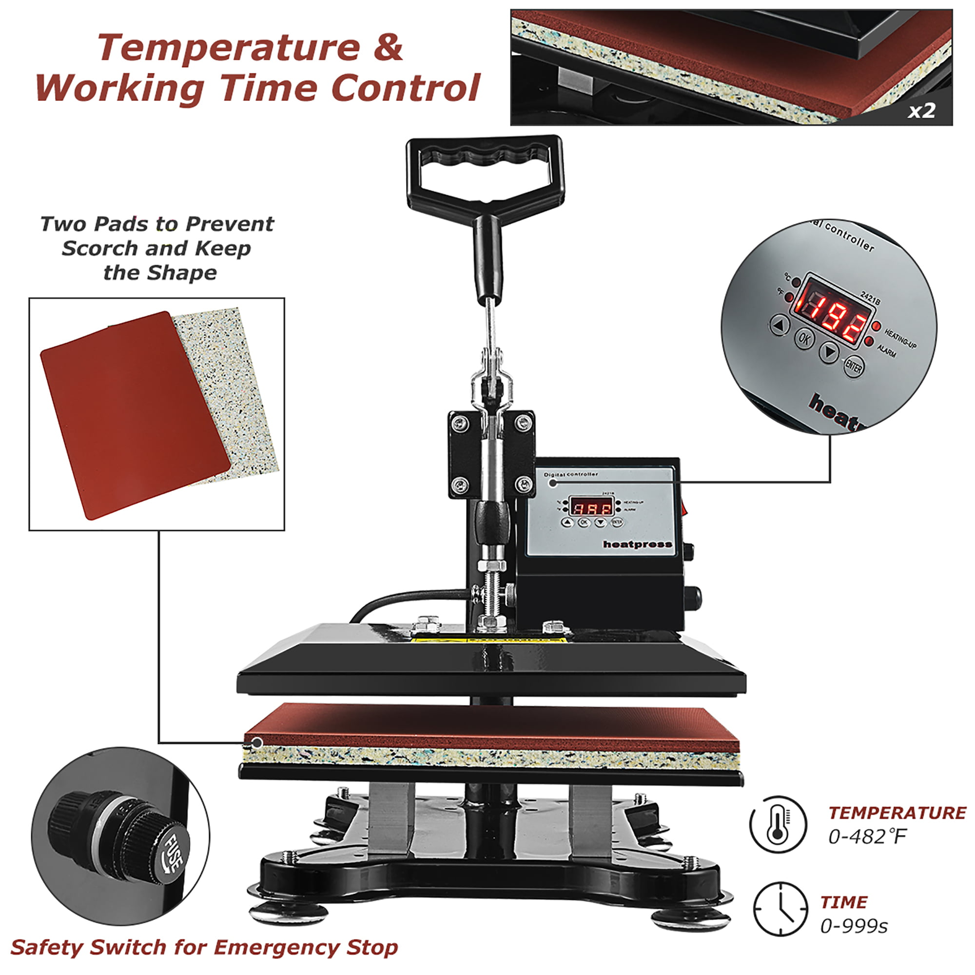AKEYDIY Heat Press, 12x10 Sublimation Heat Press Machine Swing Away T Shirt  Press Machine with LCD Digital Control, Vinyl Heat Press for T-Shirts Bags