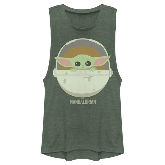 Junior's Star Wars: The Mandalorian The Child Cartoon Art Bassinet Festival Muscle Graphic Tee Pine Green Heather X Large