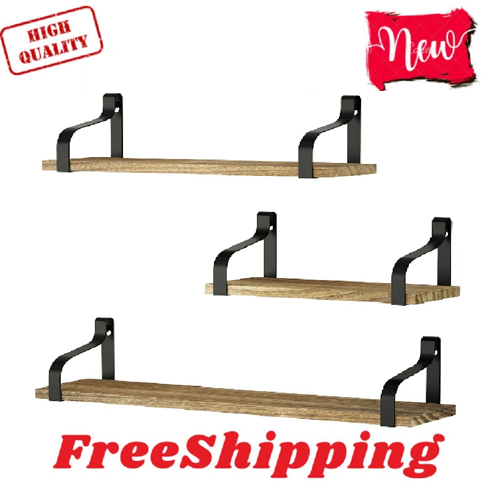Floating Shelves Set of 3, Natural Wood Wall Shelves, Decor Storage
