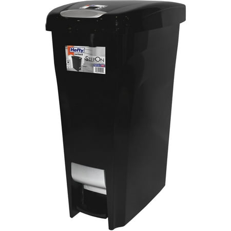 - Hefty 11.2-Gallon Premium Slim Design Step On Lid Waste Can with Stainless Accent Look