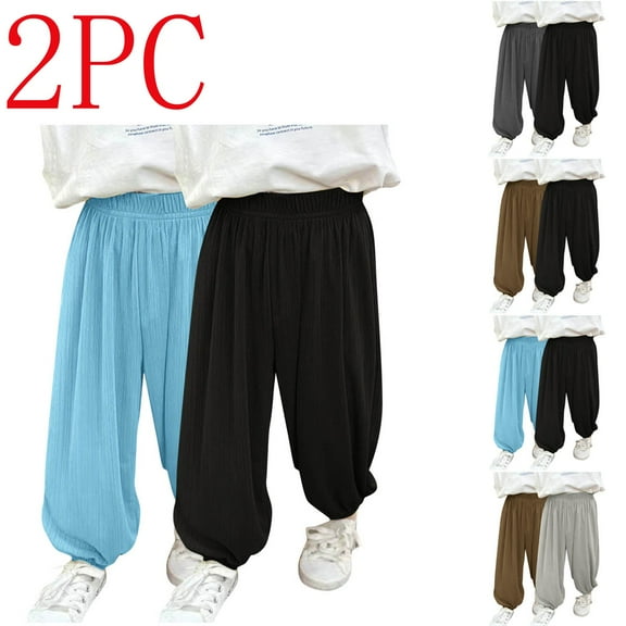 Fesfesfes 2Packs Summer Pants Breathable Pants for Kids Loose Long Casual Pants Toddler Mosquito-Proof Pants For Boys And Girls
