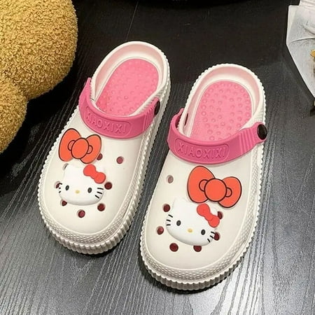 

Sanrio Anime Kawaii Hello Kitty Heightening Thick Bottom Hole Shoes Women Summer Fashion Outdoor Wear Non-Slip Beach Shoes Gift