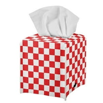 FUIALDOLG Tissue Box Cover PU Leather Car Tissue Holder Square Waterproof Facial Paper Organizer Dispenser for Bathroom, Vanity Countertop, Tabletop, Red Checkered Pattern