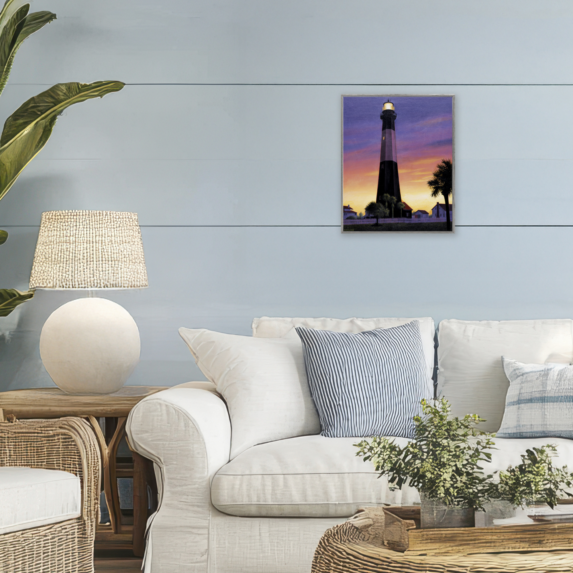 Georgia Tybee Island Lighthouse Gray Framed Giclee Art, design by Wind River Studios