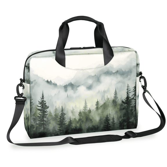 Herdesigns Misty Forest Pine Tree Laptop Bag for Women Men, Computer Case Briefcase Messenger Bags, 15-15.6 inch Laptop Sleeve Shoulder Bag