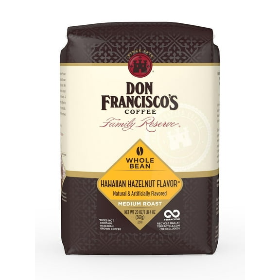 Don Francisco's Hawaiian Hazelnut Whole Bean Coffee, Medium Roast – Flavored 100% Arabica, 20 oz Bag, Premium Coffee for Drip, Pour Over & French Press