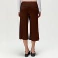 thumbnail image 4 of Gaucho Pants for Women Fold Over Flowy Low Rise Wide Leg Capri Pants Casual Stretch Cropped Pant Coffee L, 4 of 6