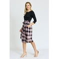 thumbnail image 3 of Black Contrast 3/4 Sleeve Plaid Sash Midi Dress | S-XL, 3 of 7