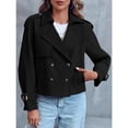 thumbnail image 3 of Women Crop Top Double Breasted Trench Coat with Shoulder Sleeves and Cut Jacket with Pockets, 3 of 6