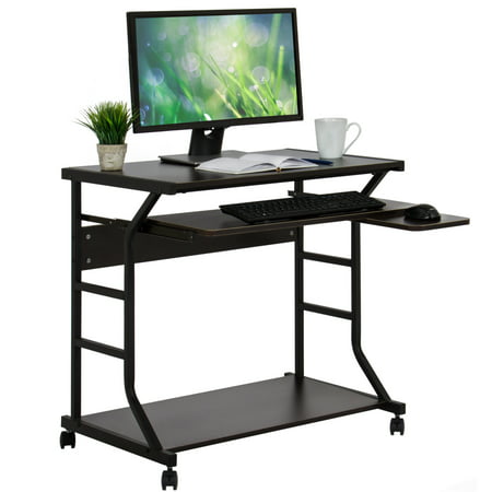 Best Choice Products 2-Tier Home Office Computer Laptop Desk Workstation w/ Locking Wheels, Pullout Keyboard Tray, Mouse Platform - (Best Affordable Keyboard Workstation)