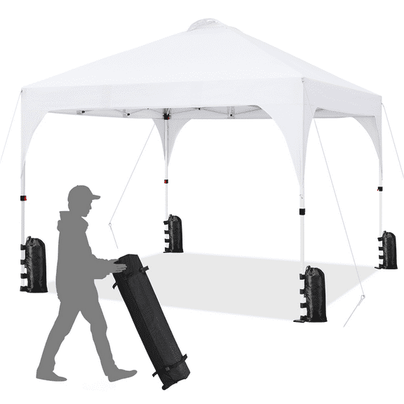 Yaheetech 10x10 FT Pop Up Canopy Tent with Roller Bag, White