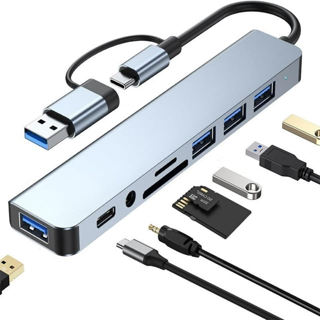 EIGTHTAIL 8 in 1 USB C Hub Splitter 4 USB Ports 1 USB-C Jack TF/SD Card Reader 3.5mm Audio Output Compatible with MacBook Pro iPad Pro Laptops