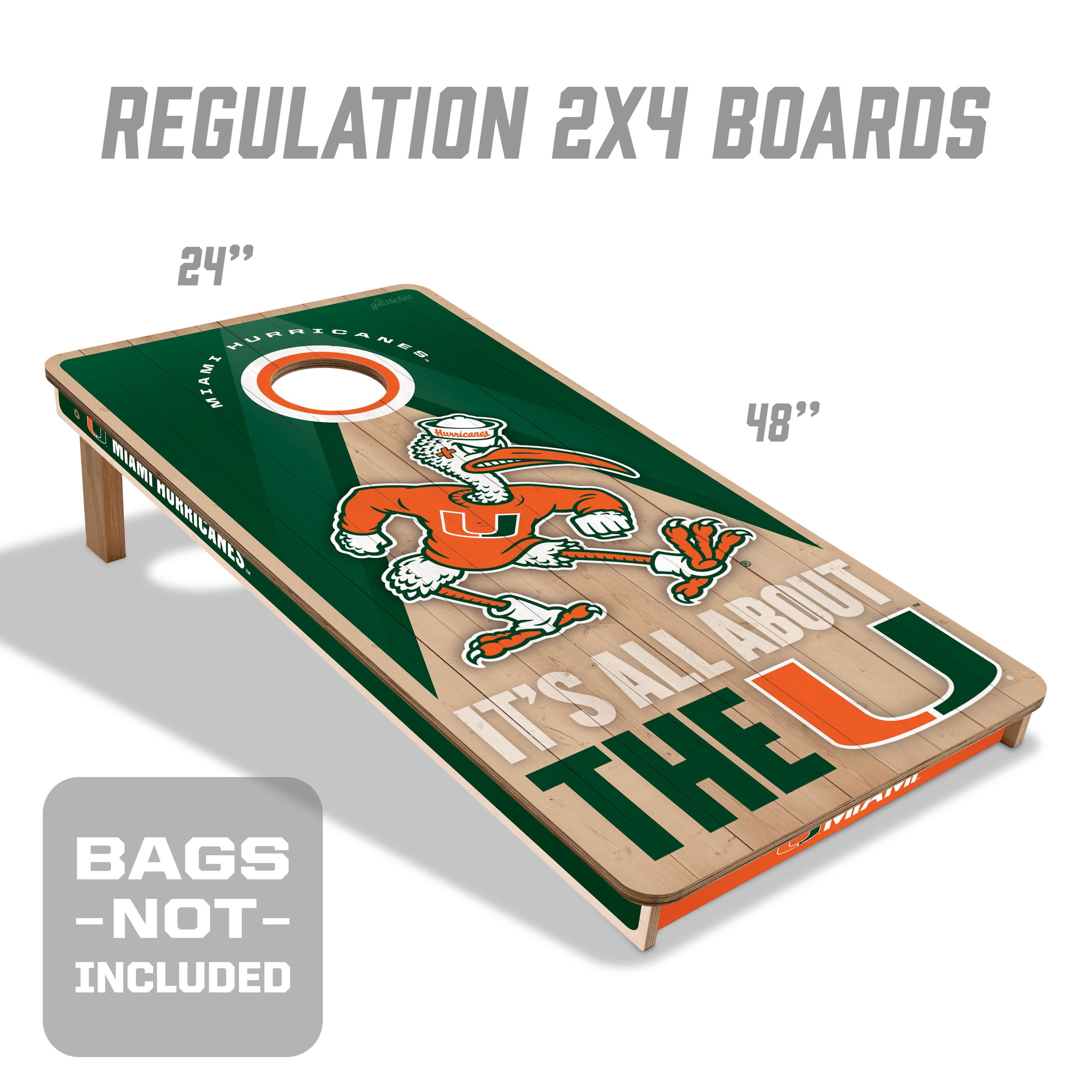 YouTheFan NCAA Miami Hurricanes 2X4 Slogan Series Cornhole NO BAGS