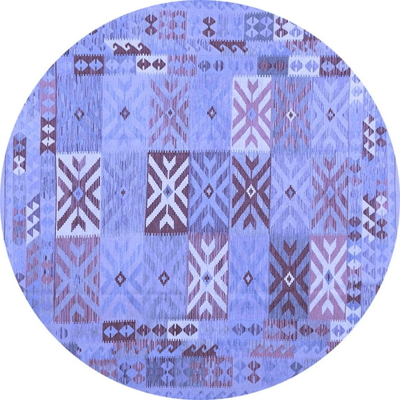 Ahgly Company Machine Washable Indoor Round Abstract Blue Contemporary Area Rugs, 5' Round