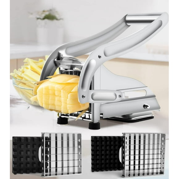 Cortador de Papas Fritas Profesional de Acero Inoxidable con 2 Cuchillas Intercambiables y Mango Ergonómico