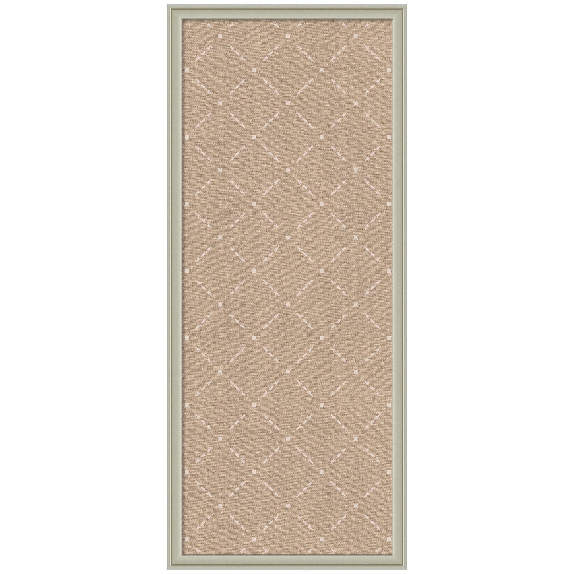 Kate and Laurel Framed Fabric Pinboard 18 x 42, Beige Lattice Pattern Printed Linen Classic Bulletin Board for Use as a Vision Board or Wall Organization, Florence Silver Frame