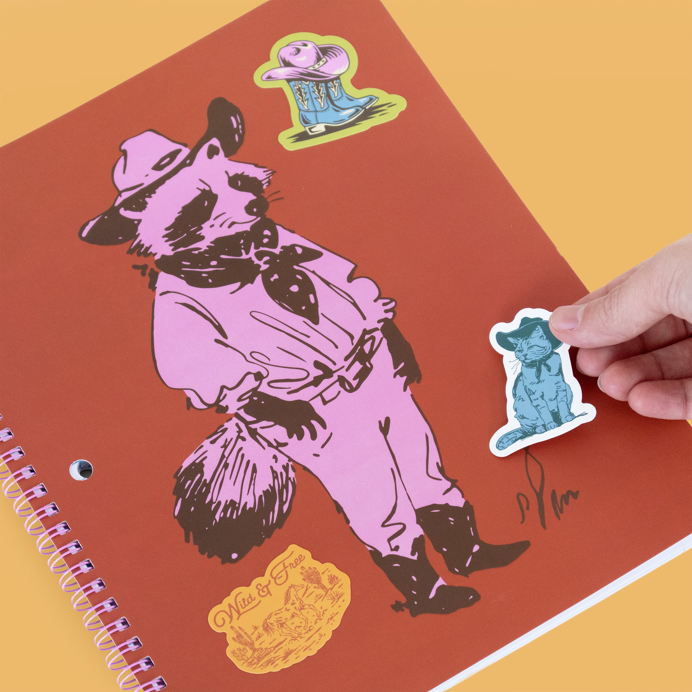 Art 101 Wild West Cowboy Raccoon College Rule Spiral Notebook 8.5 x 10.5 Inches