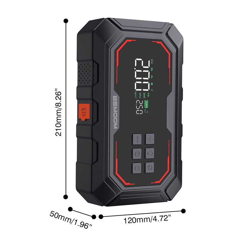BSMOOM 3000A Car Jump Starter + 150PSI Air Compressor - 12V Portable Jump Box for All Gas/12L Diesel Engines (Smart Jumper Cables, LCD, 3-Mode LED)