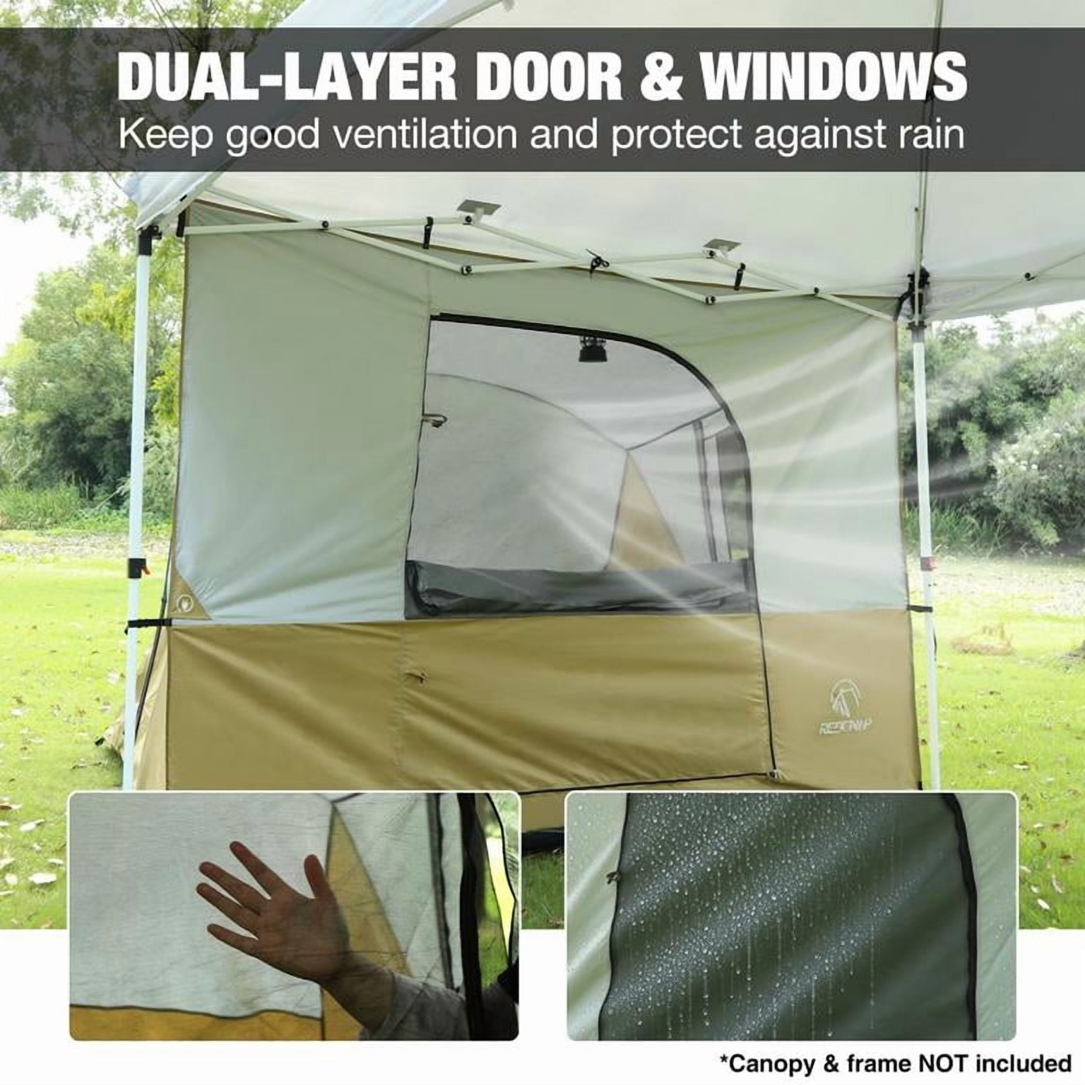 REDCAMP Camping Side Tent for Pop-Up Canopy, Easy-Setup Water-Resistant Tent Attachment for 10' Wide Canopy, Fits 2 Persons, Khaki (Frame Not Included)