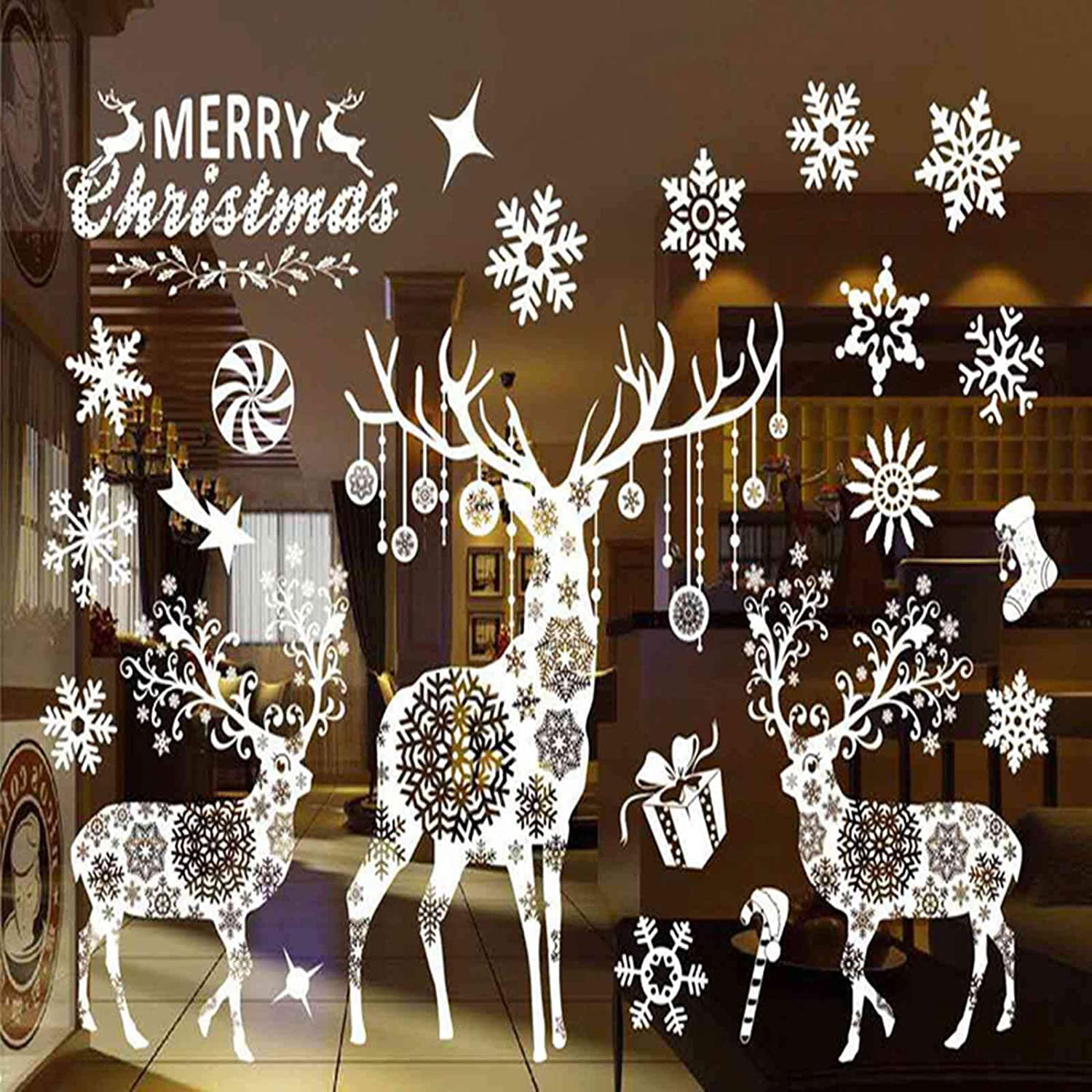 Christmas Xmas Snowman Reindeer Wall Door Stickers Decal Window Decor Removable 