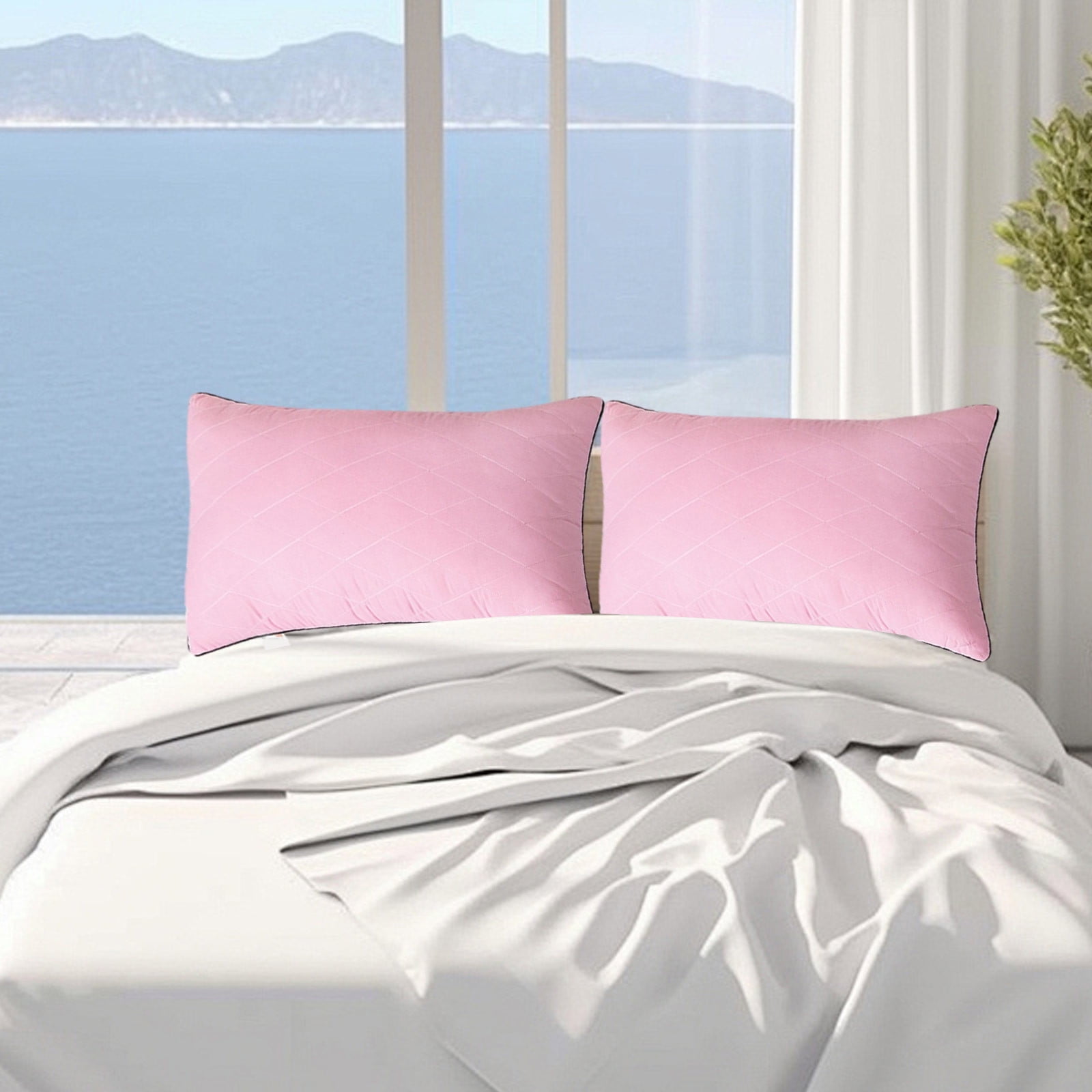 Nkmbld Pillows for Bed with Cooling Cover Hotel Grade Down Core Soft and Supportive Bed Pillow for Back and Stomach Sleepers Made of Friendly Fabric, King, Pink