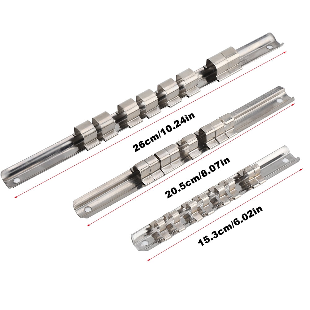 Tebru Socket Holder, Stainless Steel 8 Positions Socket Rack Storage Rail Tray Holder Tool Stand