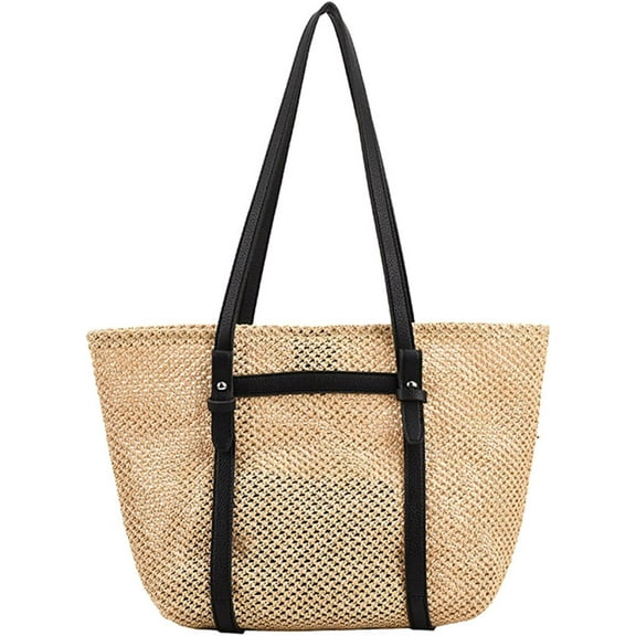 Kukuzhu Straw Beach Bag, Summer Woven Tote Bag Large Shoulder Handbag Straw Purses and Handbags for Women Vacation