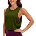 thumbnail image 4 of OIOLOYJM Cotton Cropped Workout Tank Tops for Women Sleeveless Sports Athletic Shirts Yoga Running Gym Workout T Shirts Green L, 4 of 7