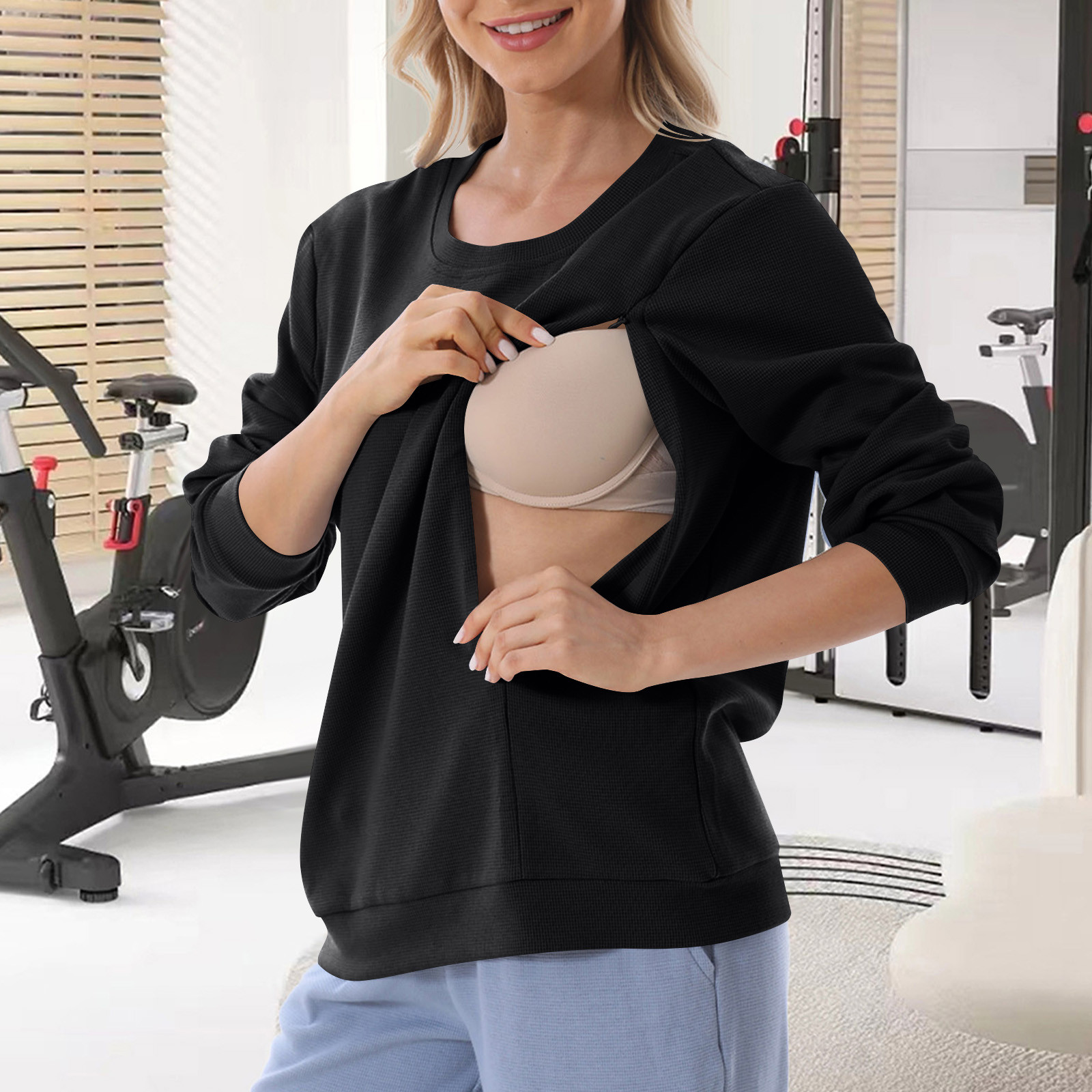 ylioge Maternity Tops for Women Pregnancy Plus Size S-4X Long Sleeve Sweatshirts with Zipper Pullover Solid Color Crewneck Nursing Sweatshirt Shirts