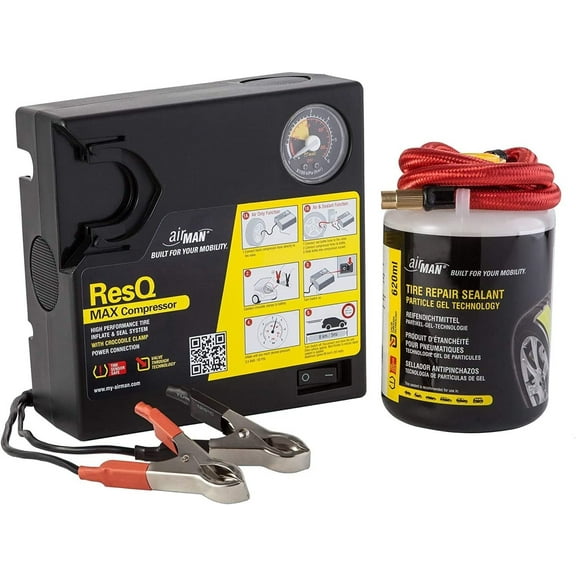 AIRMAN Flat Tire Repair Kit - ResQ Max Tire Mobility Kit Inflator with Valve Through Sealant - Great for SUV, Pick-Up Mini Van Crossover Vehicles and More