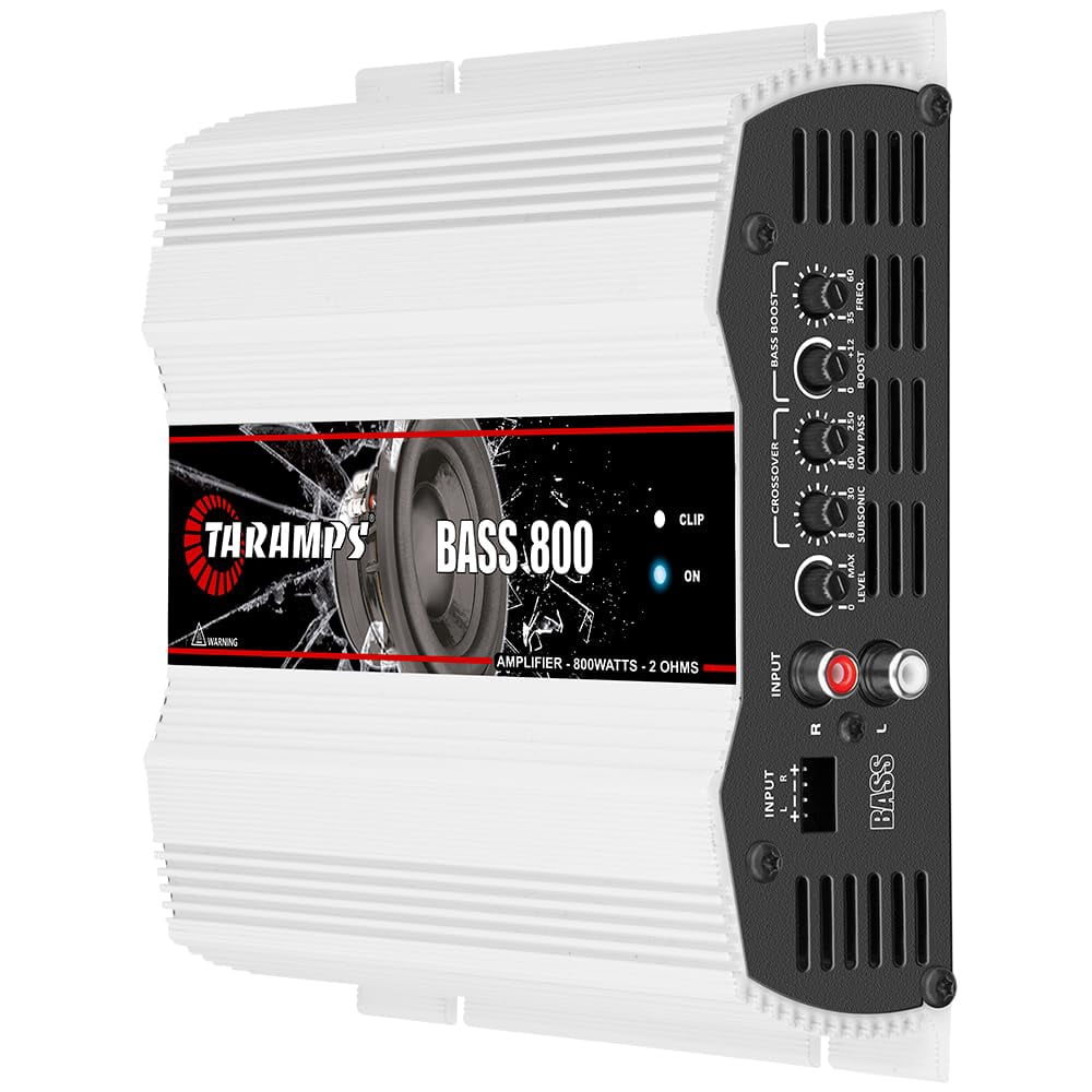 Taramps Bass 800 2 Ohms Monoblock Amplifier 800 Watts Rms 1 Channel 14.4VDC Out Power Full Range, Great for Sub/Bass - Rca/High Level Input, Car Audio