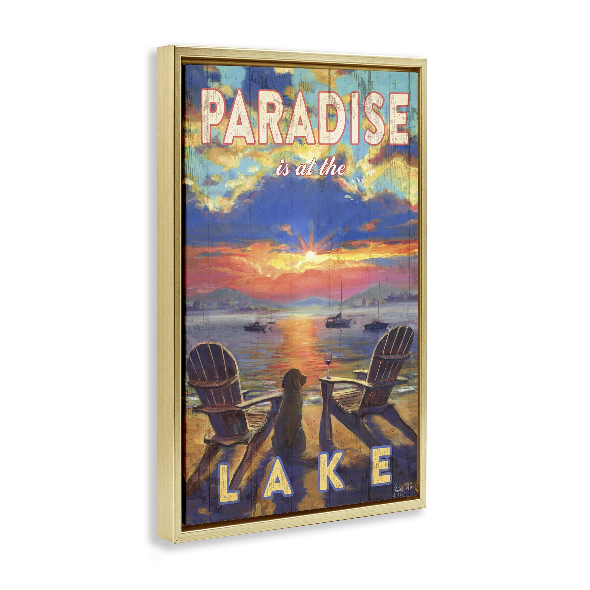 Stupell Industries Paradise At Lake Landscape Landscape & Nature Painting Gold Floater Framed Canvas Art Print Wall Art, 21 x 31