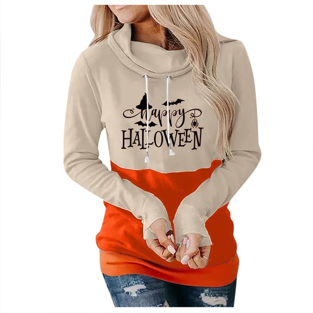 Sudadera para mujer Otoño Sudaderas Moda Casual Festival Impreso Blusa de manga larga Cuello de pila Pullover Tops Sudadera Odeerbi ODB-5