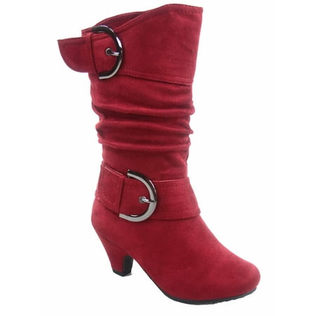 

Auto 8k Youth Girl s Kid s Zipper Low Heel Round Toe Buckle Dress Boot ( Red 12 )