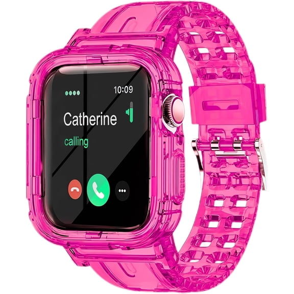 EIKODO-Clear Band Compatible for Apple Watch Band 45mm 44mm 42mm 41mm 40mm 38mm, Jelly Crystal Women Men Watch Bumper Case Strap for iWatch Series 9 8 7 6 5 4 3 2 1 SE