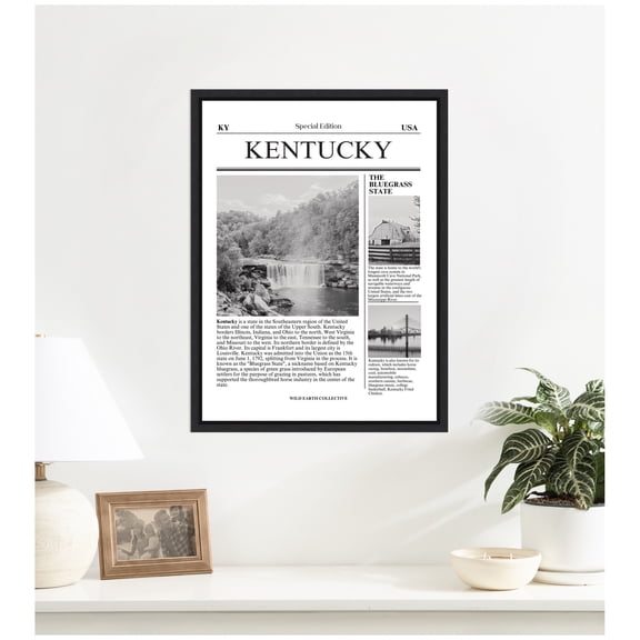 Kate and Laurel Framed Canvas Wall Art Print Kentucky Article by Megan Ryan, 18 x 24 Sylvie Black Frame, Vintage, Americana Art for Wall Decor