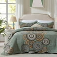thumbnail image 2 of 3-Piece Full/Queen Size Bedspread Coverlet Set - Green Mandala Quilt with 2 Pillow Shams, Microfiber, 2 of 7