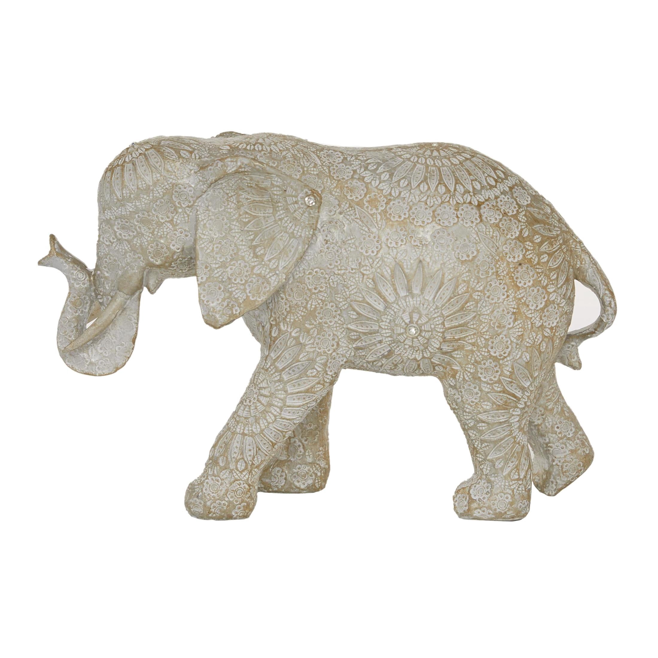 11" x 7" White Polyresin Elephant Sculpture, by DecMode