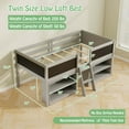 thumbnail image 3 of Costway Twin Size Low Loft Bed with Ramp Ladder & Bookcases Full-length Safety Guardrail Gray, 3 of 10